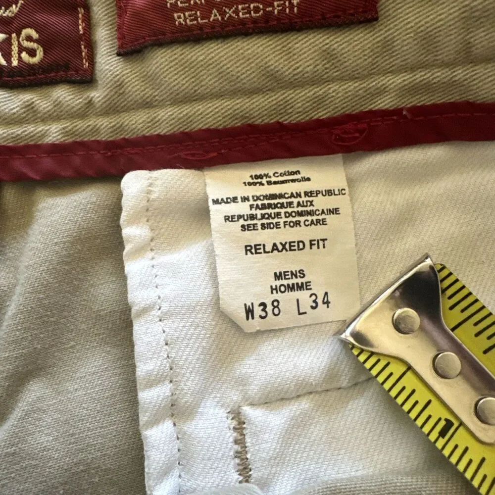 Eddie Bauer Chino Pants Mens 38X34 Tan Khaki Pleated Front 100 Cotton Casual VTG